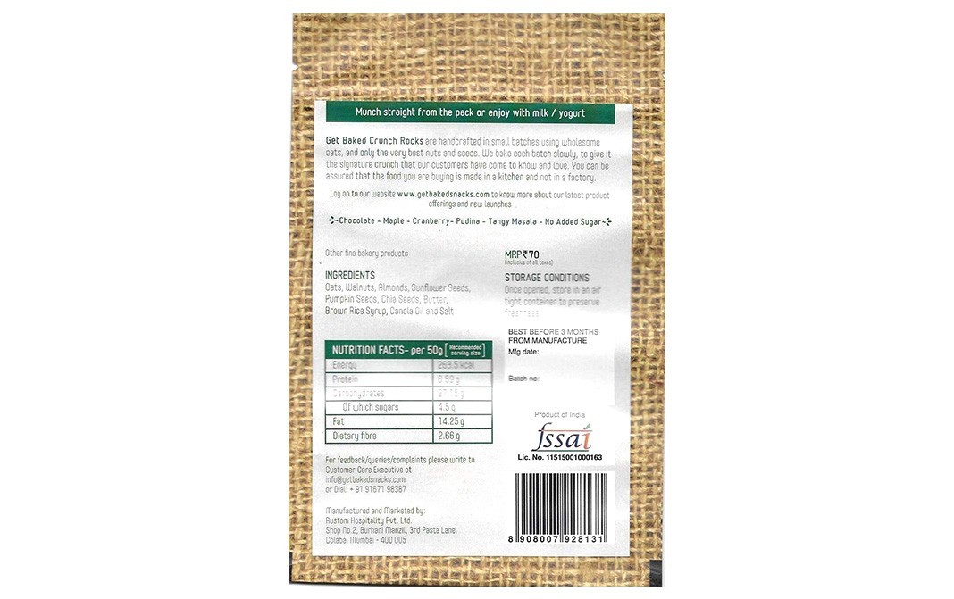 Get Baked No Added Sugar Crunch Rocks   Pack  50 grams